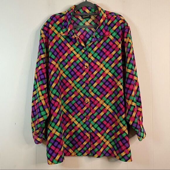 Vintage Steven Edwards Rainbow Basketweave Pattern Button Down Shirt - Picture 1 of 4
